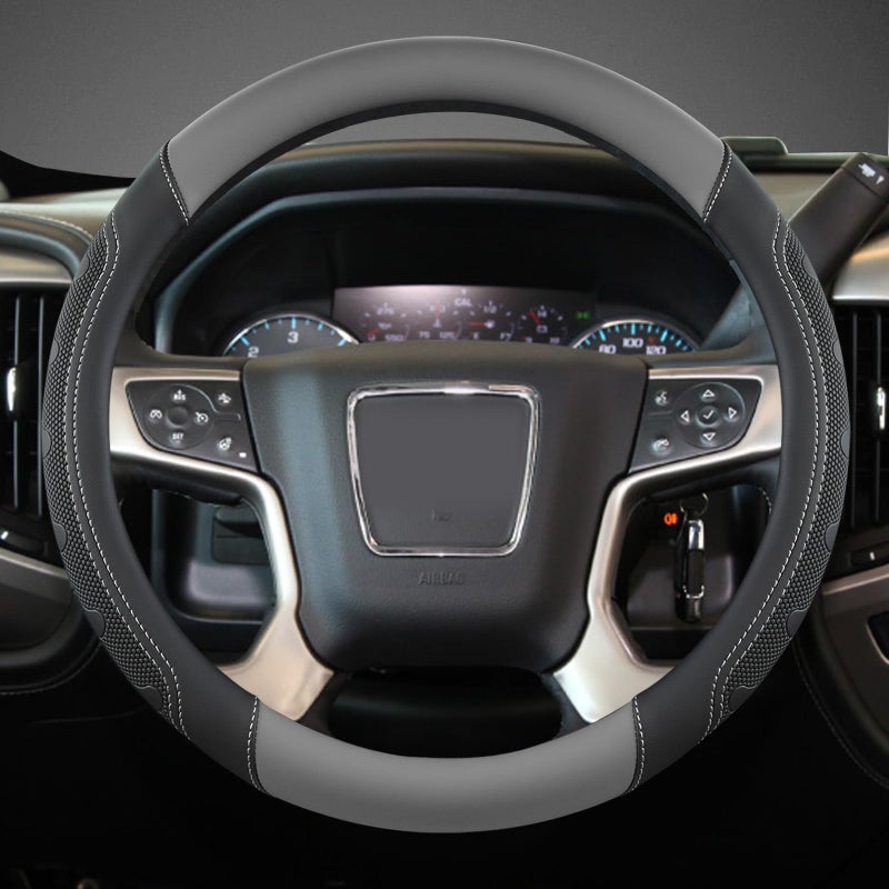 GIANT PANDA Steering Wheel Cover for GMC Sierra Acadia Terrain Yukon(Gray+Black-Standard Size) - Image 2